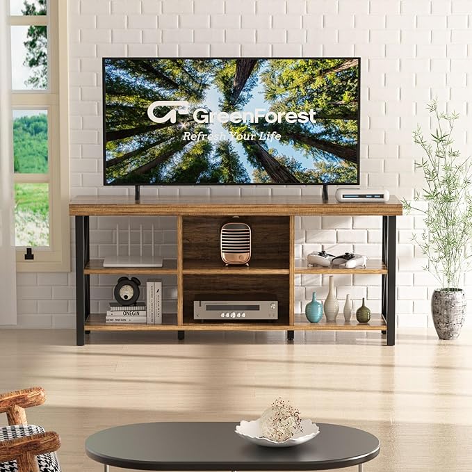 GreenForest TV Stand for TV up to 65 inches, Entertainment Center with 6 Storage Cabinet for Living Room, 55 inch Farmhouse Television Stands Console Table, TV Stands for Living Room, Walnut