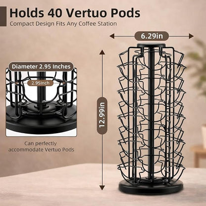 BLACKSMITH FAMILY Coffee Pods Holder Organizer, 360 Degrees Revolving Pod Carousel Compatible for 40 Nespresso Vertuo Pods No Assembly Required Nespresso Pods Holder Tower Stand,Black (Piano Black, 40 pods capability)