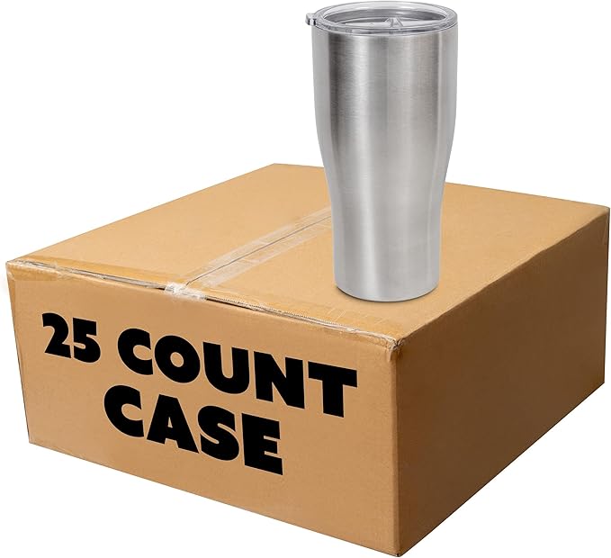 makerflo Destash 30 oz, 25 Pack Tumbler, Stainless Steel Insulated Curve Travel Tumbler with Clear Splash Proof Lid and Straw for Coffee, Tea, Shakes, Smoothies, Wine, Water, Hot Cold Drinks, Silver
