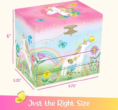 Giggle & Honey Musical Jewelry Box for Girls,Unicorn Toys for Girls 4-6, Easter Gifts for Kids, 6.8 x 5.3 x 6 in
