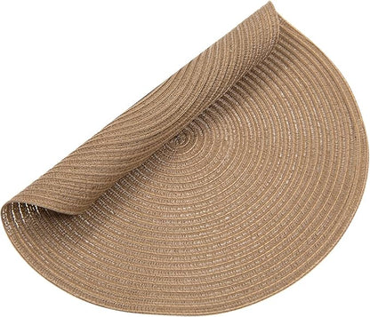 SHACOS Round Braided Placemats Set of 6 Washable Cotton Polyester 15 inch Round Table Place Mat for Dining Table (Brown, 6)