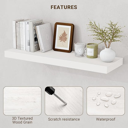 Acovy 48 Inch Floating Shelves, 48"x9.25"x1.5" Inch Deep Floating Shelves for Wall, Wooden Shelves for Bathroom, Bedroom, Living Room, Cream White Oak, 1 Piece