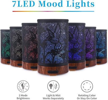 Essential Oil Diffuser - Multifunction Aromatherapy Diffuser 7 LED Color Changing Light 150ML Metal Diffuser Easy to Clean Suitable for Home,Office (Hummingbird)