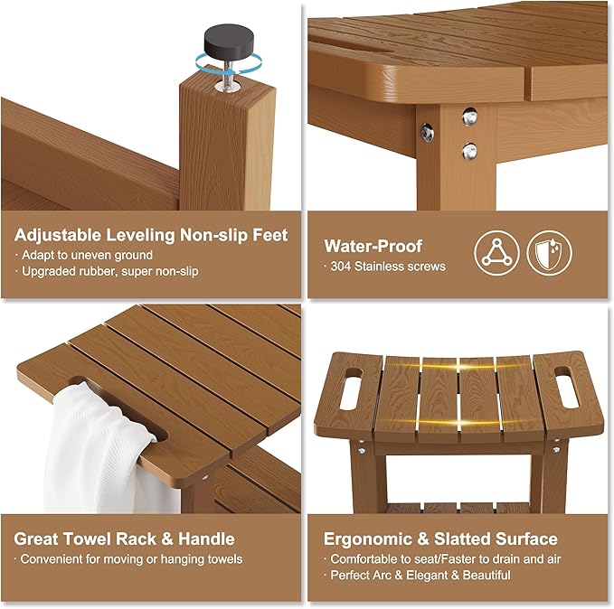 HIPS Shower Benches for Inside Shower, Shower Stool with Space-Efficient Storage Shelf, Waterproof Shower Chair Seat for Spa Bathroom(Brown)