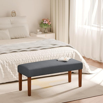 44" Bedroom Bench, Fabric End of Bed Bench, Entryway Benches, Upholstered Ottoman Bench with Wood Legs for Kitchen, Indoor, Living Room and Hallway (Gray)