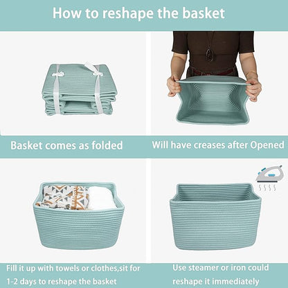 Cotton Rope storage Basket Bins Woven Basket for Organizing Shelves 15X10X9.3" Rectangle Decorative Baskets For storage Clothes Toys Books Towels Nursery basket organizer 3 pack Green