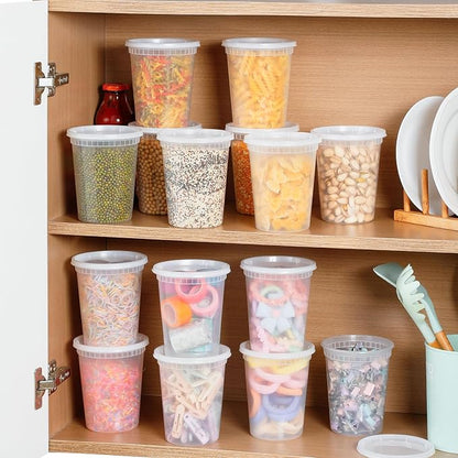AOZITA 20 Sets 32 oz Plastic Deli Food Containers With Lids, Airtight Food Storage Containers, Freezer/Dishwasher/Microwave Safe, Soup Containers For Takeout Meal Prep Storage