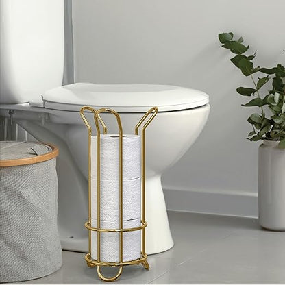 BROOKSTONE, Gold Toilet Paper Holder, Freestanding Bathroom Tissue Organizer, Minimalistic Storage Solution, Stylish Design [Holds MEGA Rolls]