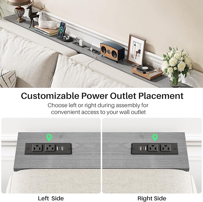 Kitstorack 2-Pack Dark Gray Console Table, 7.9" Deep Panel, Adjustable Height (25"-33") & with 2 Power Outlets, Behind Sofa Couch Table, Use Together or Separately, 79" L