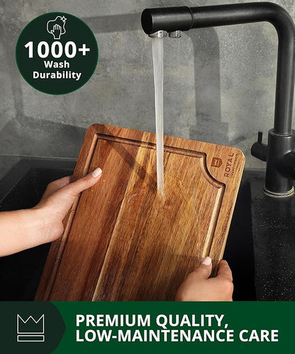 ROYAL CRAFT WOOD Wooden Cutting Boards for Kitchen Meal Prep & Serving - Bamboo Wood Serving Board Set with Deep Juice Groove Side Handles - Charcuterie & Chopping Butcher Block for Meat