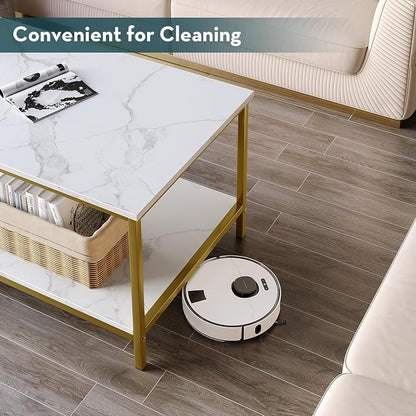 SAYGOER Coffee Table with Storage 2-Tier Industrial Center Table for Living Room, Rectangle Wood Table for Small Spaces Apartment Home Office, White Gold, Two-Tier(39.4x19.7x17.7)
