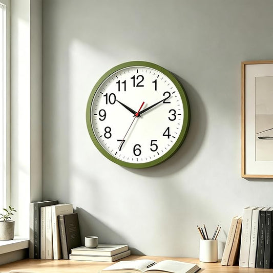 Rohioue Wall Clock Modern 8 Inch Battery Operated Silent Non Ticking Small Analog Clock Decorative for Bedroom Kitchen Bathroom Office Home (Olive Green)