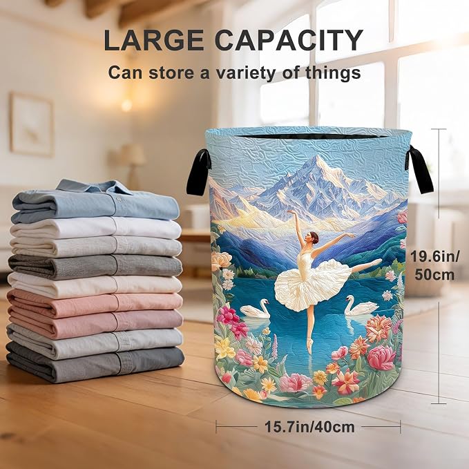Ballet Print Laundry Basket Waterproof Laundry Hamper Foldable Laundry Bag with Handles for Bedroom, Bathroom, Office, Clothes Storage