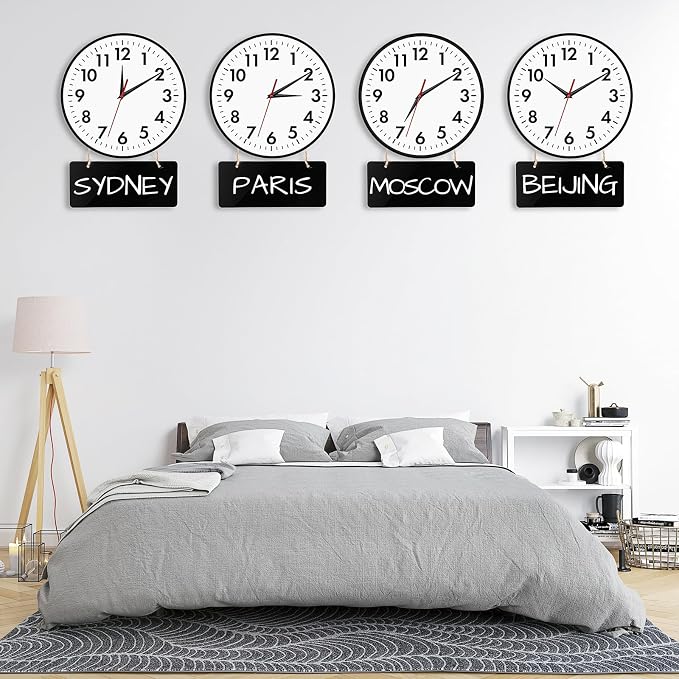 Lumuasky 4-Pack Silent Wall Clocks Time Zones with 4 Pcs Chalkboard and White Marker Pen – Battery Operated Clocks with Time Zones Multi Time Zone Clocks Perfect for Home, Office & Classroom
