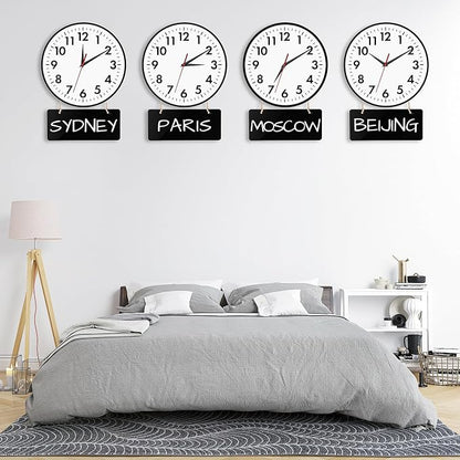 Lumuasky 4-Pack Silent Wall Clocks Time Zones with 4 Pcs Chalkboard and White Marker Pen – Battery Operated Clocks with Time Zones Multi Time Zone Clocks Perfect for Home, Office & Classroom
