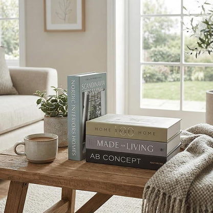 Olive Large | 4 PCS Faux Decorative Books for Home Decor | Not Real Books (Cardboard Boxes) | Coffee Table, Shelf Styling & Modern Aesthetic Accent Pieces for Living Room, Office