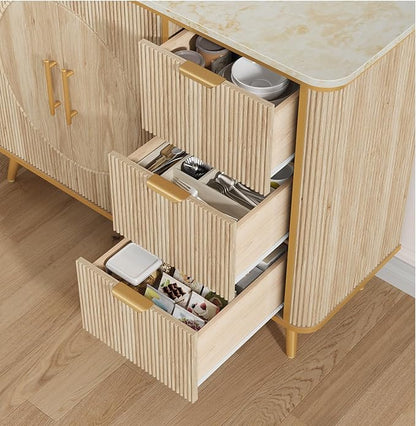 47.3" Modern Buffet Cabinet with Storage, Kitchen Sideboard Buffet with 2 Door & 3 Drawers, Fluted Caffee Bar Storage Cabinet for Dining Room, Living Room, Entryway, Natural Oak