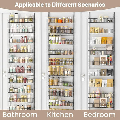 ElegantArray 10-Tier Pantry Door Oragnizer, Over The Door Pantry Organizer Rack and Storage, Hanging Spice Rack Shelves Door, Home Office Laundry Room Bathroom & Kitchen Organization, Deep Gray
