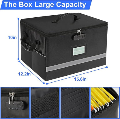 EXLIFBAG File Organizer, Fireproof File Box with Lids, Important Document Organizer Box with Lock, Portable File Folder Organizer with Handle