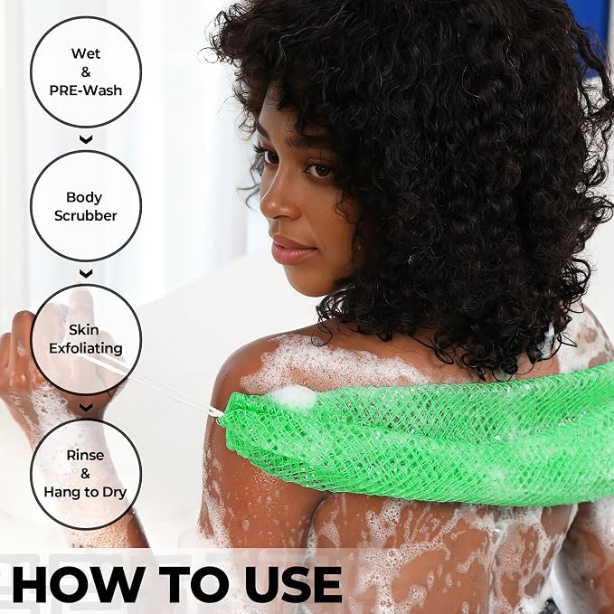 African Net Sponge Authentic - 2 Pieces Exfoliating Body Scrubber Bath Sponge Camellia&Green- Back Scrubber Washcloth for Shower - Real African Scrub Exfoliator Body Care Bathing Accessorie