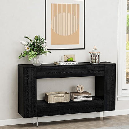 47" Narrow Console Table with Hidden Side Storage Cabinets, Adjustable Shelves, Modern Black Entryway Sofa Table for Behind The Couch, Living Room, Hallway, Black