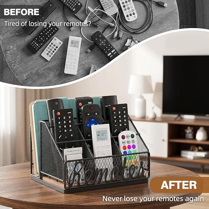 Remote Control Holder, 9-Slot TV Remote Holder for Table, Universal Farmhouse Remote Caddy Large Size Design for Living Room Bedroom Office, No Assembly Required