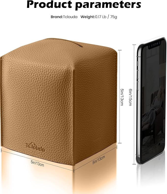 Tclouda Tissue Box Cover for PU Leather, Modern Simple Solid Color Holder Square Tissue Bag, Ideal for Bathrooms,Office,Car,Nightstand,Outdoor Tent,Dining Table,5"X5"X5", Single Bronze