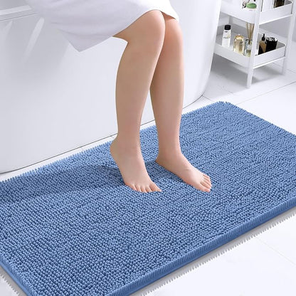 OLANLY Bathroom Runner Rugs 44x24, Soft Absorbent Chenille Bath Rugs, Rubber Backing Quick Dry, Machine Washable Long Bath Mats for Bathroom, Tub and Shower, Home Decor Accessories, Cornflower Blue