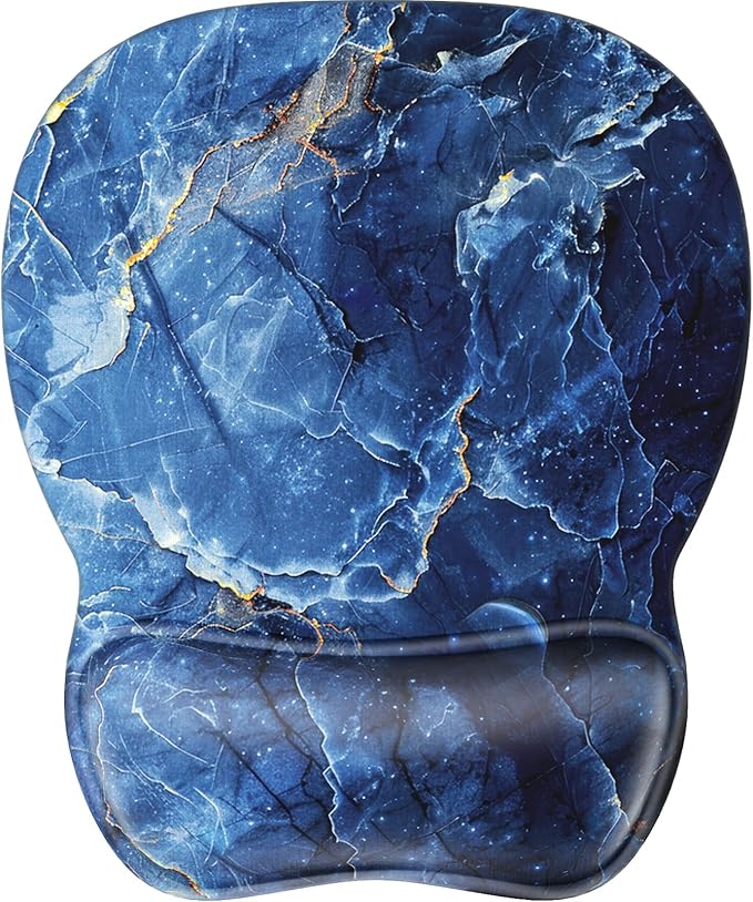 MROCO Ergonomic Mouse Pad with Gel Wrist Rest, 9.4 x 8.1 in, Ocean Marble | Ergonomic Shape Design, Multiple Pattern Options, Gel Wrist Comfort, Smooth Lycra Surface, Non-Slip PU Base