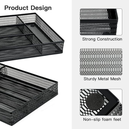 Neudeco Drawer Organizer Set, Black Mesh, 6 Pack | 5-Compartment Silverware Organizer Tray, 5 Utensil Trays, For Flatware, Cutlery, Office Supplies, Non-Slip