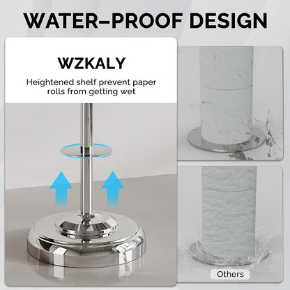 Freestanding Toilet Paper Holder Stand with Storage – Holds 4 Extra Rolls – Chrome Toilet Paper Holder for Bathroom – Sturdy Base, Classic Retro Style, Space-Saving Bathroom Storage Organizer