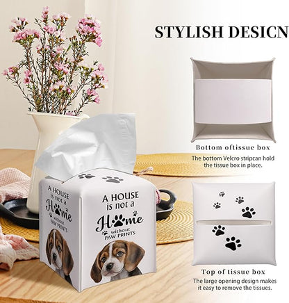 Grace Yonks Cute Beagle Tissue Box Cover Square, Beagle Dog Cube Case for Facial Tissues, 5.2" PU Leather(027)
