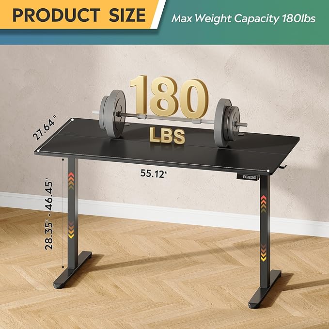 DEVAISE 55 x 28 Inches Electric Standing Desk, Adjustable Height Stand up Desk, 28 Inches Deeper Desktop Sit to Stand Desk with 3 Memory Preset, Adjustable Computer Desk for Home Office (Black)