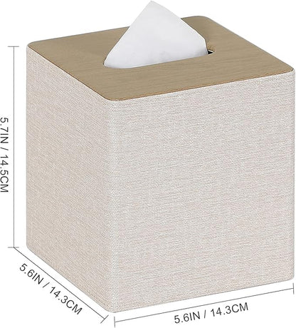 GOLRANLYE Tissue Box Cover Square PU Leather Facial Tissue Box Holder for Dresser Bathroom Decor (Beige)
