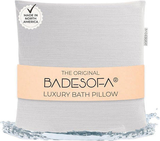 BADESOFA® Luxury Bath Pillow M - Lusciously Soft & Comfortable Tub Pillow for Bathtub - Washable & Quick-Drying Bath Back Pillow - Non-Slip Full Body Tub Pillow - Luxury Spa Cushion in Grey