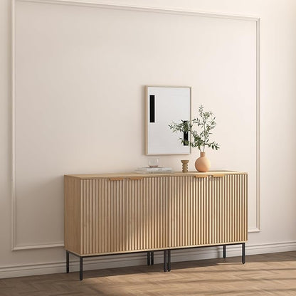 Fluted Sideboard, Buffet Cabinet with Storage, Wooden with Doors and Shelves, Accent Cabinet for Living Dining Room, Entryway