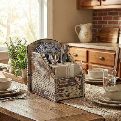 MyGift Rustic Torched Wood Remote Control Holder for Table with 3 Compartments, Living Room TV Media Organizer