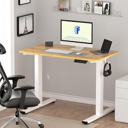 FLEXISPOT EN1 One-Piece Standing Desk with 1-Inch Thick Seamless Desktop, 48"x30" Electric Height Adjustable Desk for Home Office, Multi-Monitor Setups & Easy Assembly, Maple