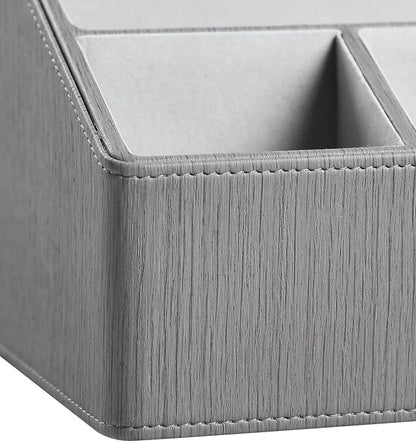 PU Leather Desk Organizer, Luxury Remote Control Holder for Home, Office Desk Accessories Table Caddy Bedside Nightstand Organizer (Grey)