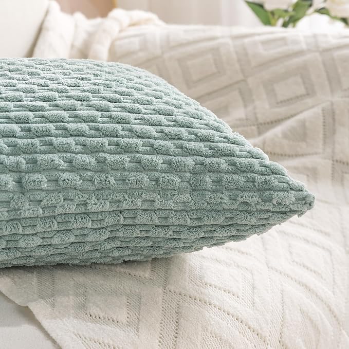 Set of 4 Yellow Olive Aqua Decorative Throw Pillow Covers 22x22 Inch Corduroy Pillow Covers for Bed Couch Sofa Living Room Soft Square Cushion Cases
