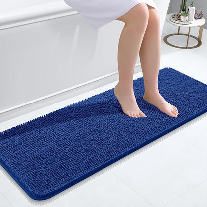OLANLY Bathroom Runner Rugs 47x17, Soft Absorbent Chenille Bath Rugs, Rubber Backing Quick Dry, Machine Washable Long Bath Mats for Bathroom Floor, Tub and Shower, Home Decor Accessories, Royal Blue