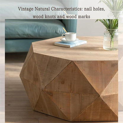38" Modern Farmhouse Coffee Table, Drum Coffee Table for Office, Dining Room and Living Room, Nature
