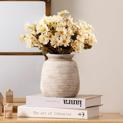 Ceramic Flower Vase, Small Vase Rustic Farmhouse Vases Home Decor Short Pottery Decorative Pampas Vase for Table Living Room Entryway Mantel Bookshelf Bedroom Bathroom Kitchen - 6" D