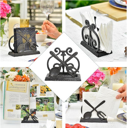 Sungmor Vintage Cast Iron Napkin Holder, Rustic Farmhouse Napkins Holder, Freestanding Table Napkins Stand, Pretty Tableware Decor Paper Napkin Rack, Home Restaurant Dining Table Square Napkin Holder