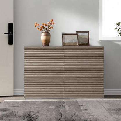 SICOTAS Fluted Sideboard Buffet Cabinet with Storage, Modern Credenza Storage Cabinet with 3 Larger Drawers, Mid Century Coffee Bar Table for Living Room Entryway Kitchen, Grey Alder (2 PCS)