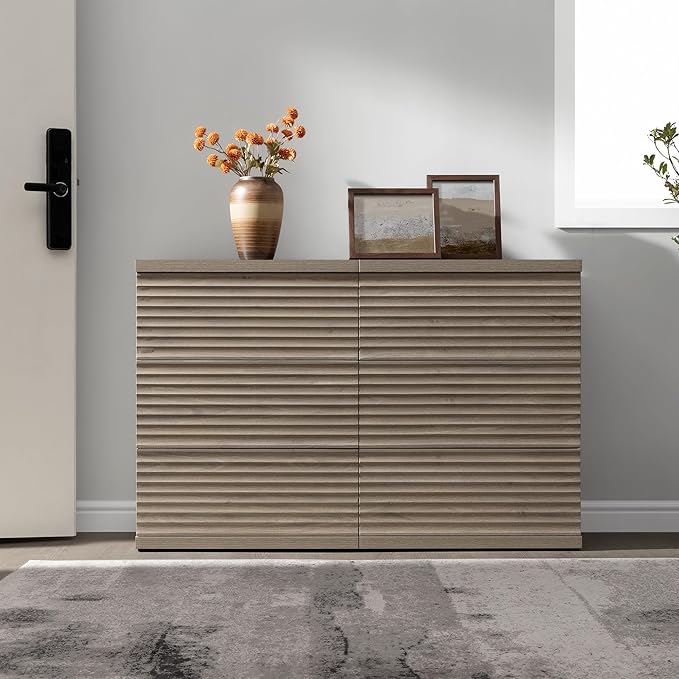 SICOTAS Sideboard Buffet Liquor Cabinet with Storage, Modern Fluted Credenza Coffee Bar Storage Cabinet with Larger Drawers, Mid Century Media Console Table for Living Room Kitchen Hallway (3 Pieces)