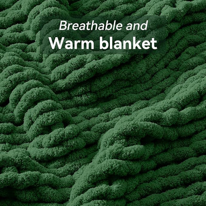 Negwoo Chunky Knit Throw Blanket, 80''*90'' Knitted Throw Chenille Yarn for Bed Couch, Handmade Grass Green Crochet Big Thick Blanket, Machine Washable Cute Comfy Blanket for Home Decor