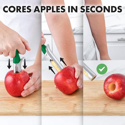 Zulay Kitchen Ultra Sharp Apple Corer Tool - Stainless Steel, Sharp & Serrated Blade Cores in Seconds - Easy to Use & Clean, Durable Apple Core Remover for Apples & Small Fruits - Green