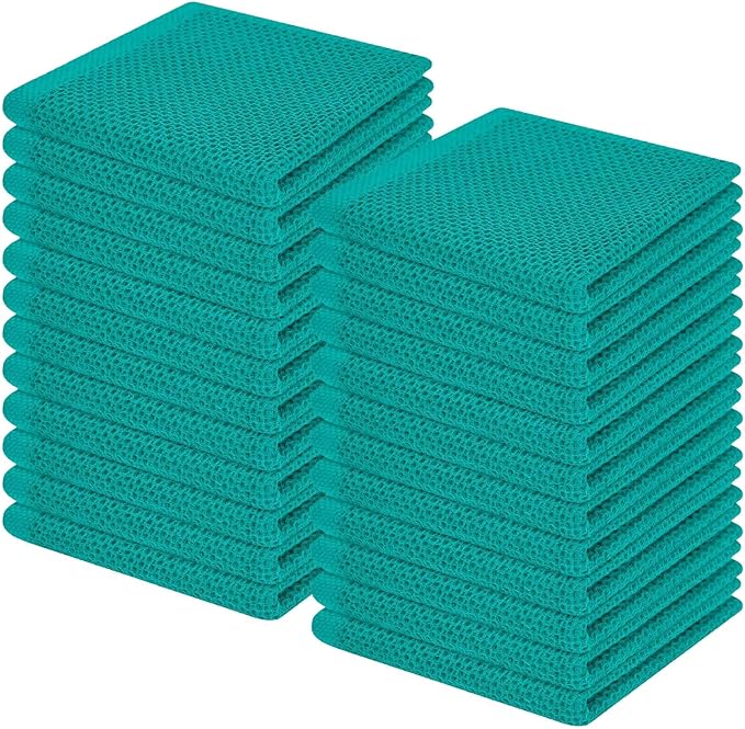 Homaxy 100% Cotton Waffle Weave Kitchen Dish Cloths, Ultra Soft Absorbent Quick Drying Dish Towels, 12 x 12 Inches, 24-Pack, Teal