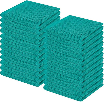 Homaxy 100% Cotton Waffle Weave Kitchen Dish Cloths, Ultra Soft Absorbent Quick Drying Dish Towels, 12 x 12 Inches, 24-Pack, Teal